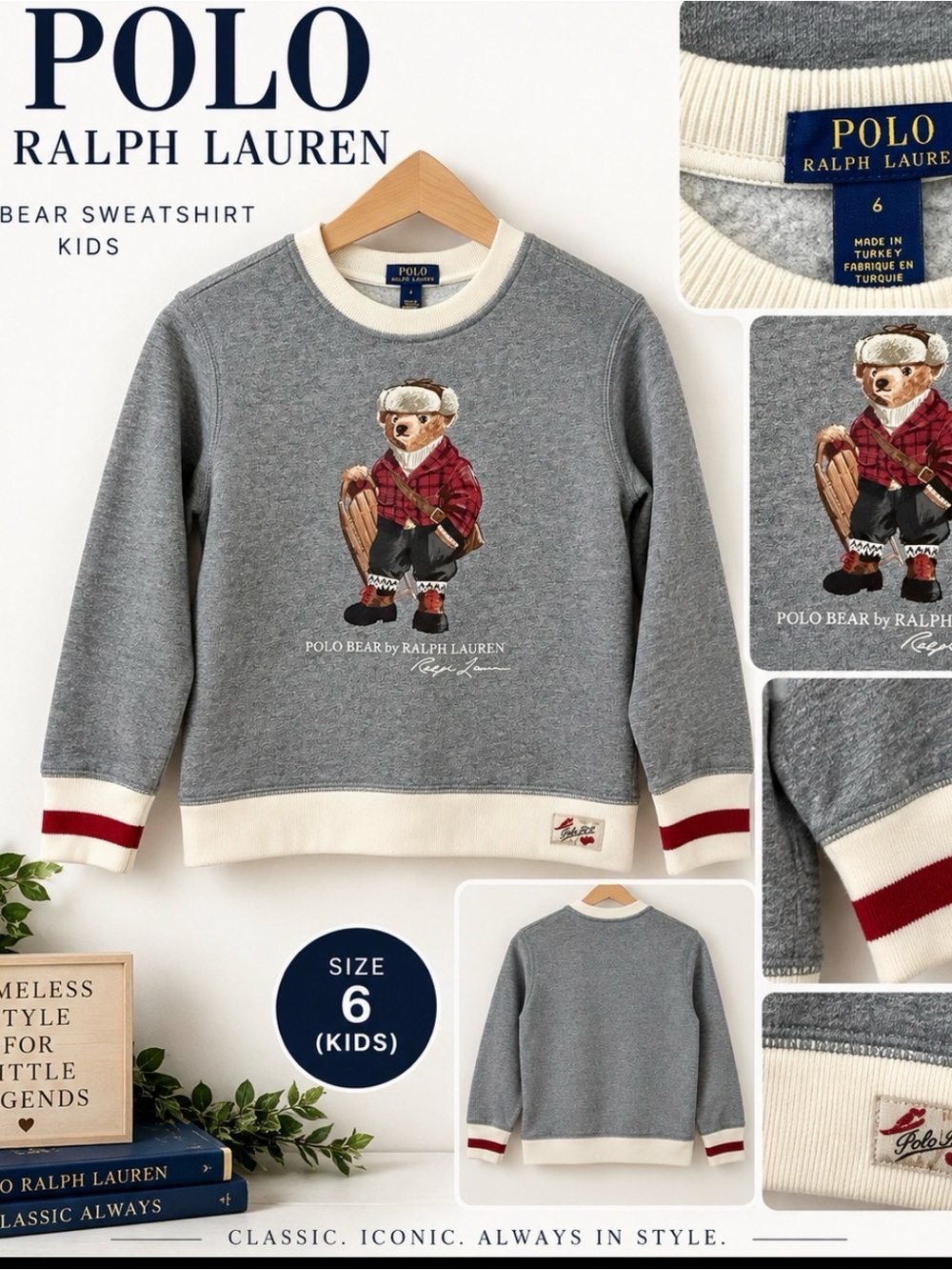 Polo Ralph Lauren Kids Polo Bear Sweatshirt Gray Size 6